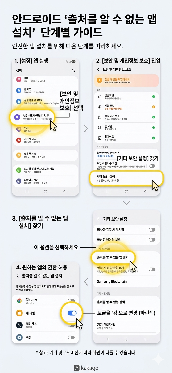안드로이드 출처를 알 수 없는 앱 설치 단계별 가이드
